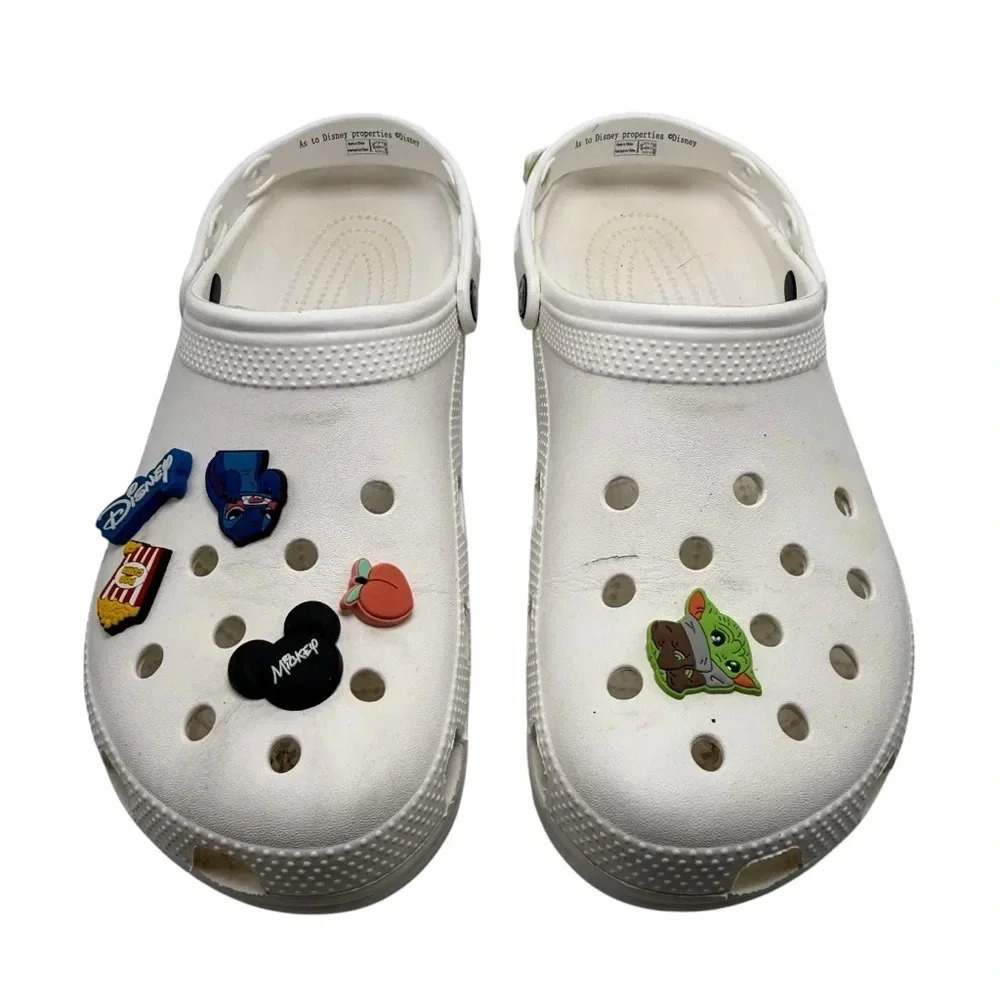 CROCS Disney 7 jibbitz charms stitch peach mickey today popcorn…size 12